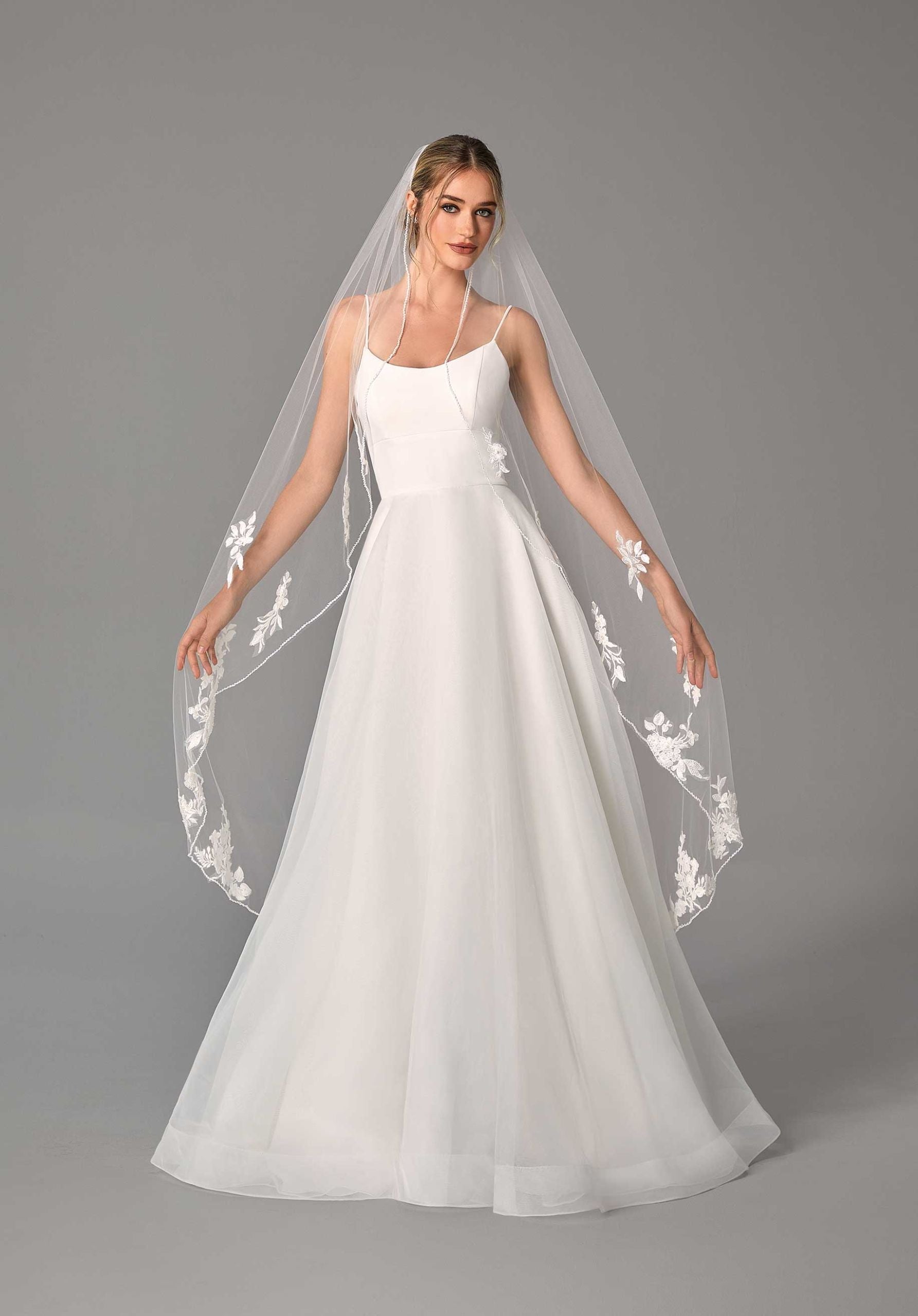 Waltz Length Veil with Frosted Lace and Beading Madeline Gardner