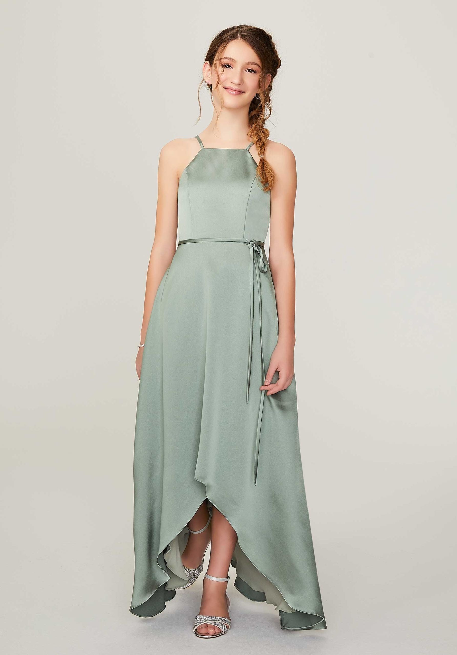 High Low Silky Satin Junior Bridesmaid Dress Madeline Gardner