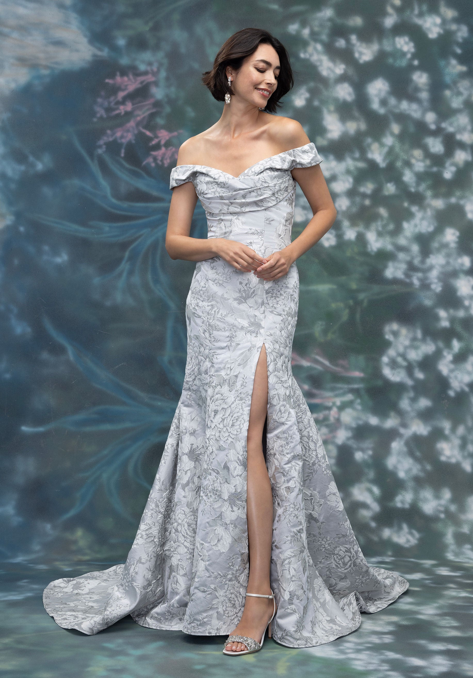 Off The Shoulder Brocade Mermaid Evening Gown