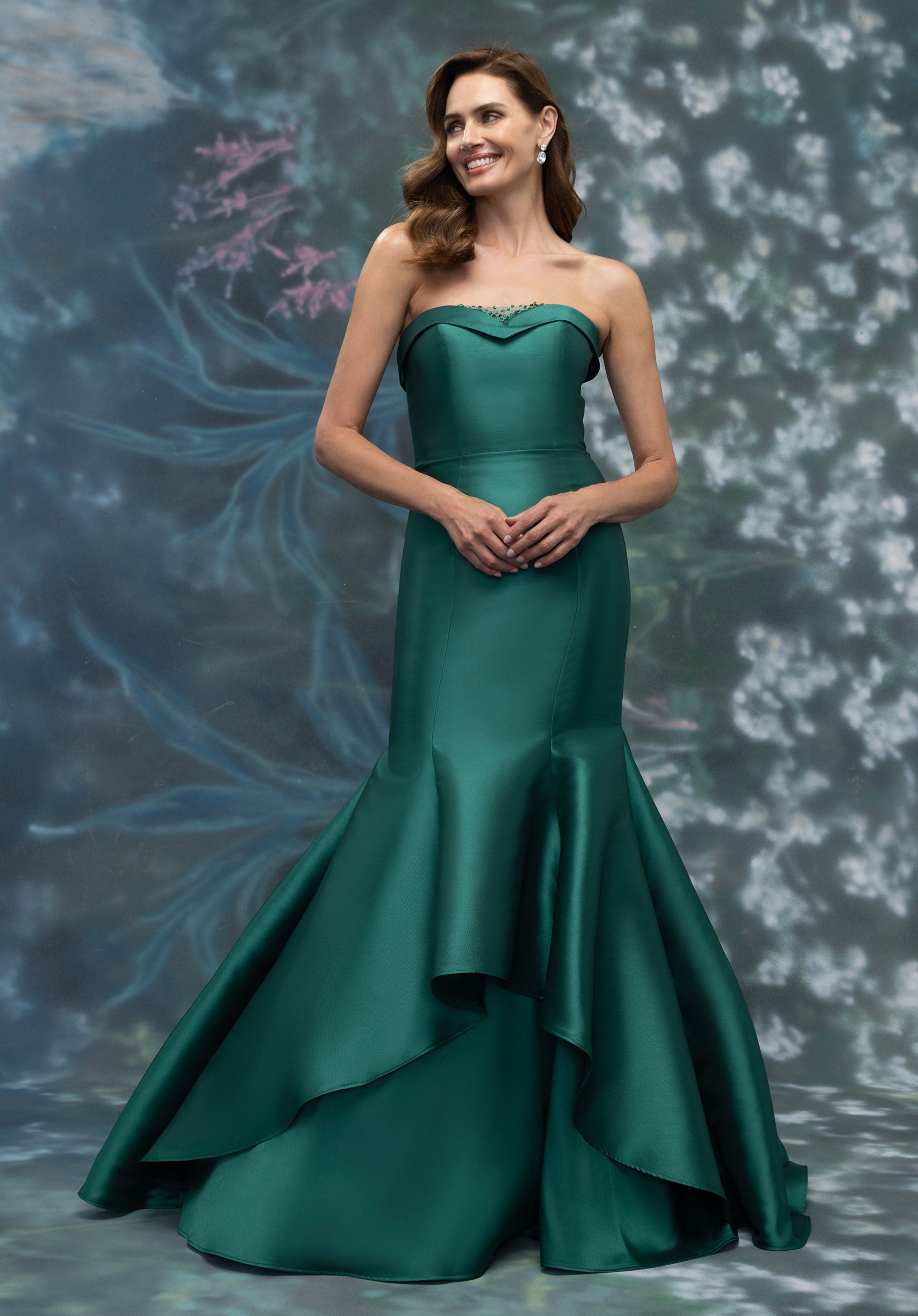 Mikado Mermaid Evening Gown with Strapless Beaded Tulle Neckline