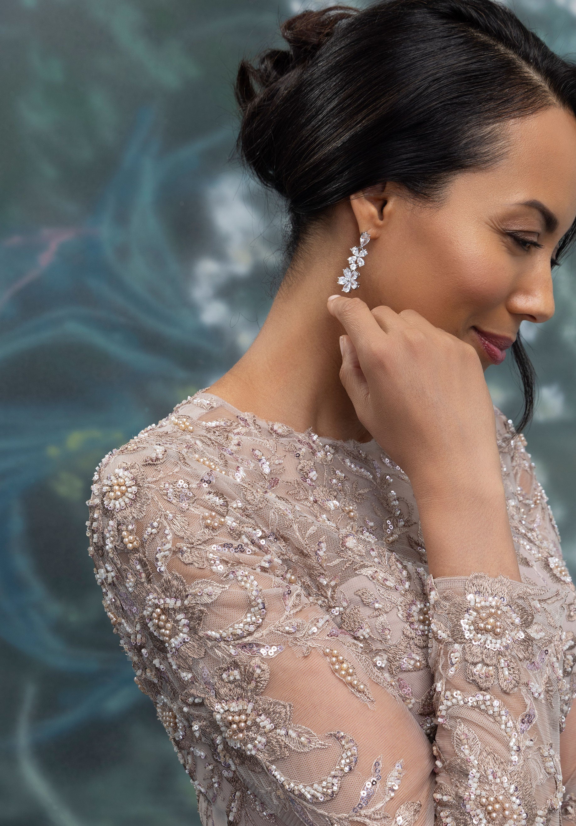 Embroidered Illusion Tulle and Chiffon Evening Gown