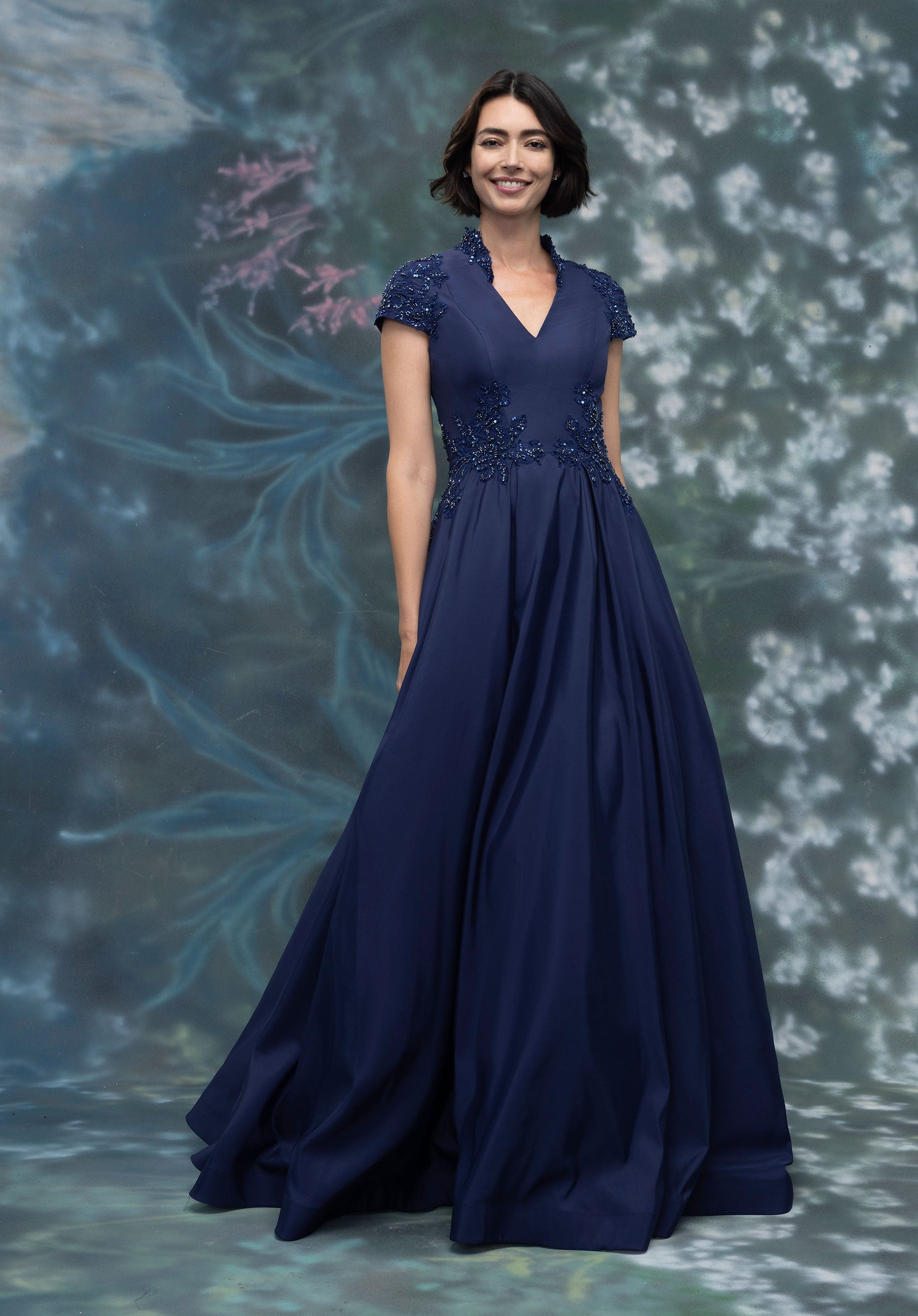 Cap Sleeve Taffeta A-Line Evening Gown