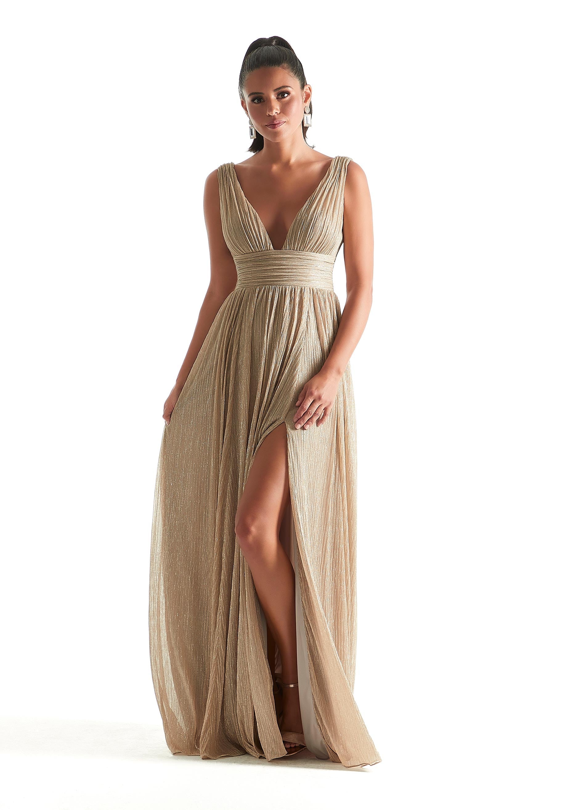 Pleated Shimmer Bridesmaid Dress with Ruching Madeline Gardner