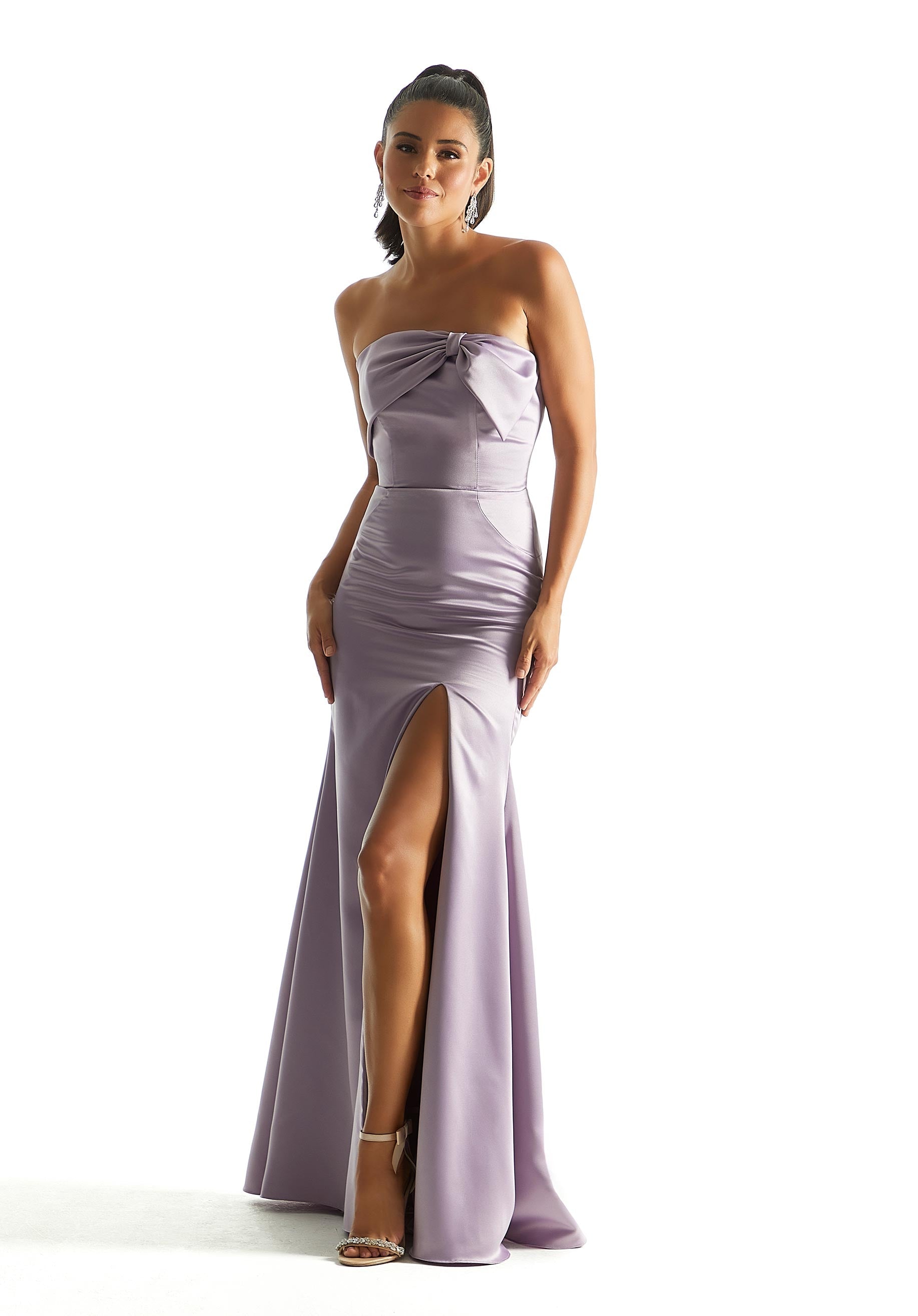 Satin Fit and Flare Bridesmaid Dress with Bow Neckline Madeline Gardner
