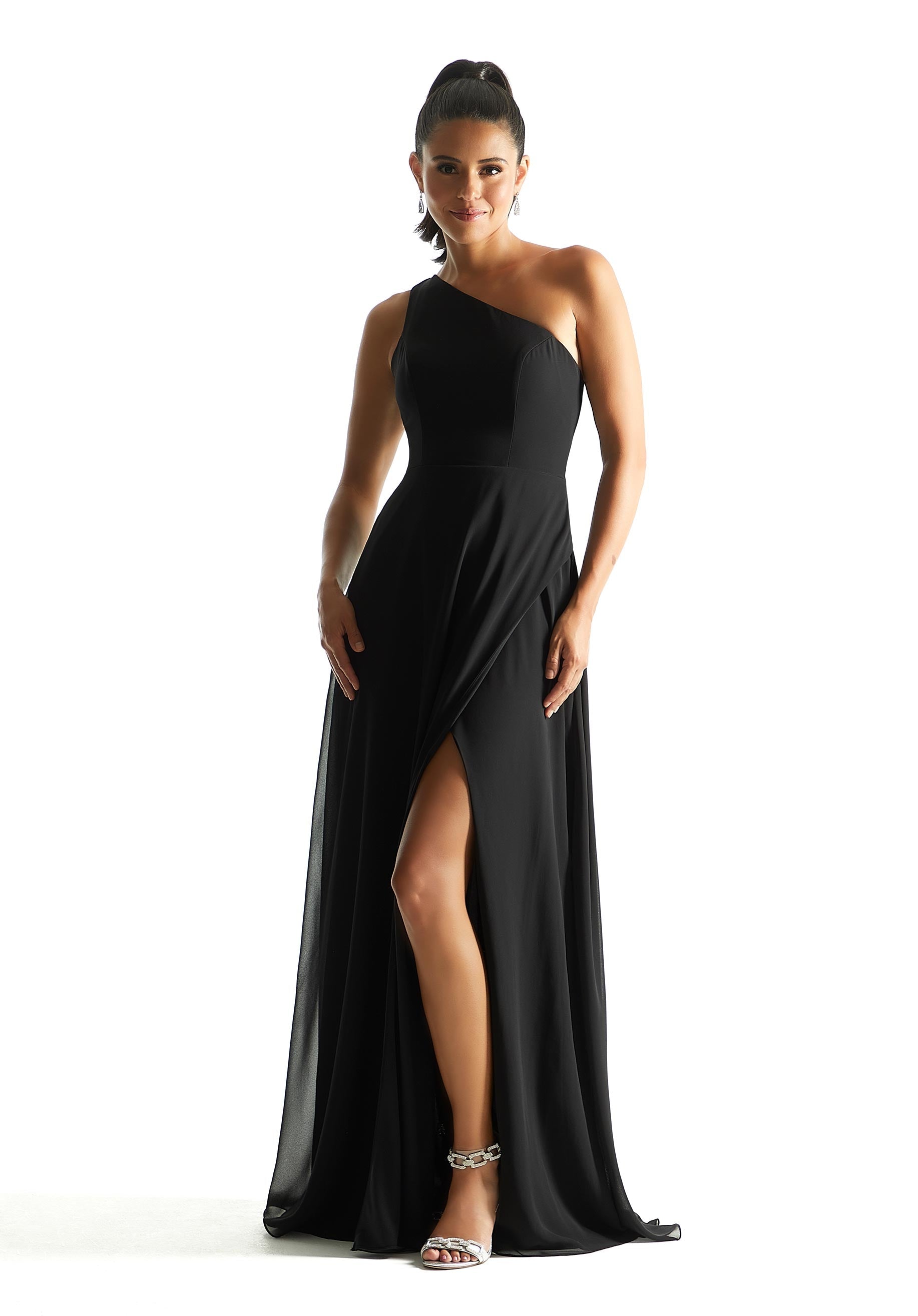 One Shoulder Chiffon Bridesmaid Dress with Cowl Back Madeline Gardner