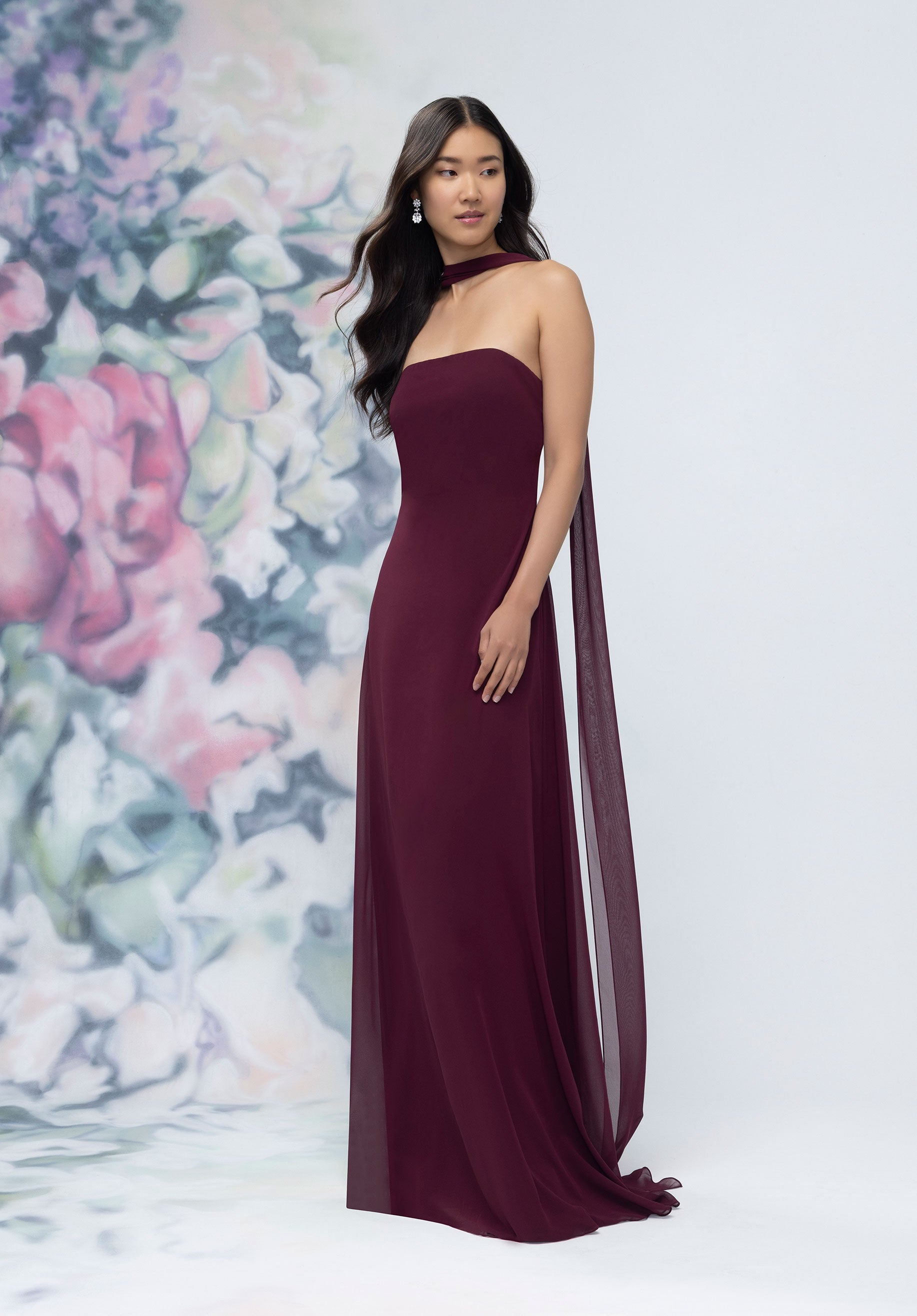 Strapless Column Chiffon Bridesmaid Dress with Neck Scarf