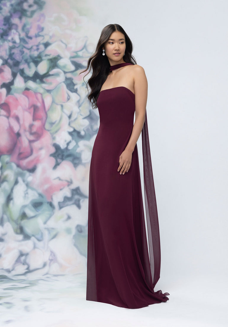 Strapless Column Chiffon Bridesmaid Dress with Neck Scarf