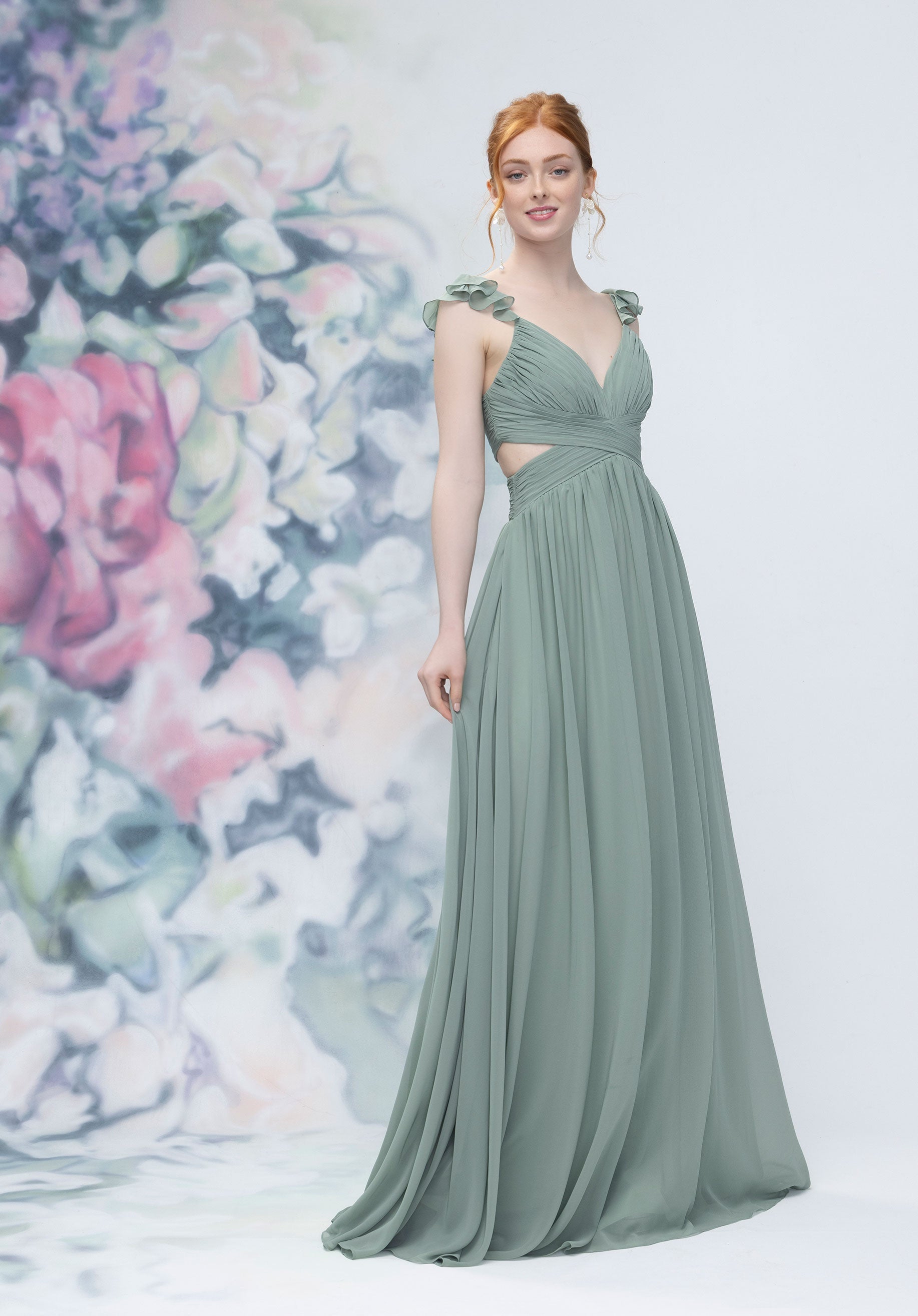 Draped Criss Cross Cut Out Bodice Chiffon Bridesmaid Dresss