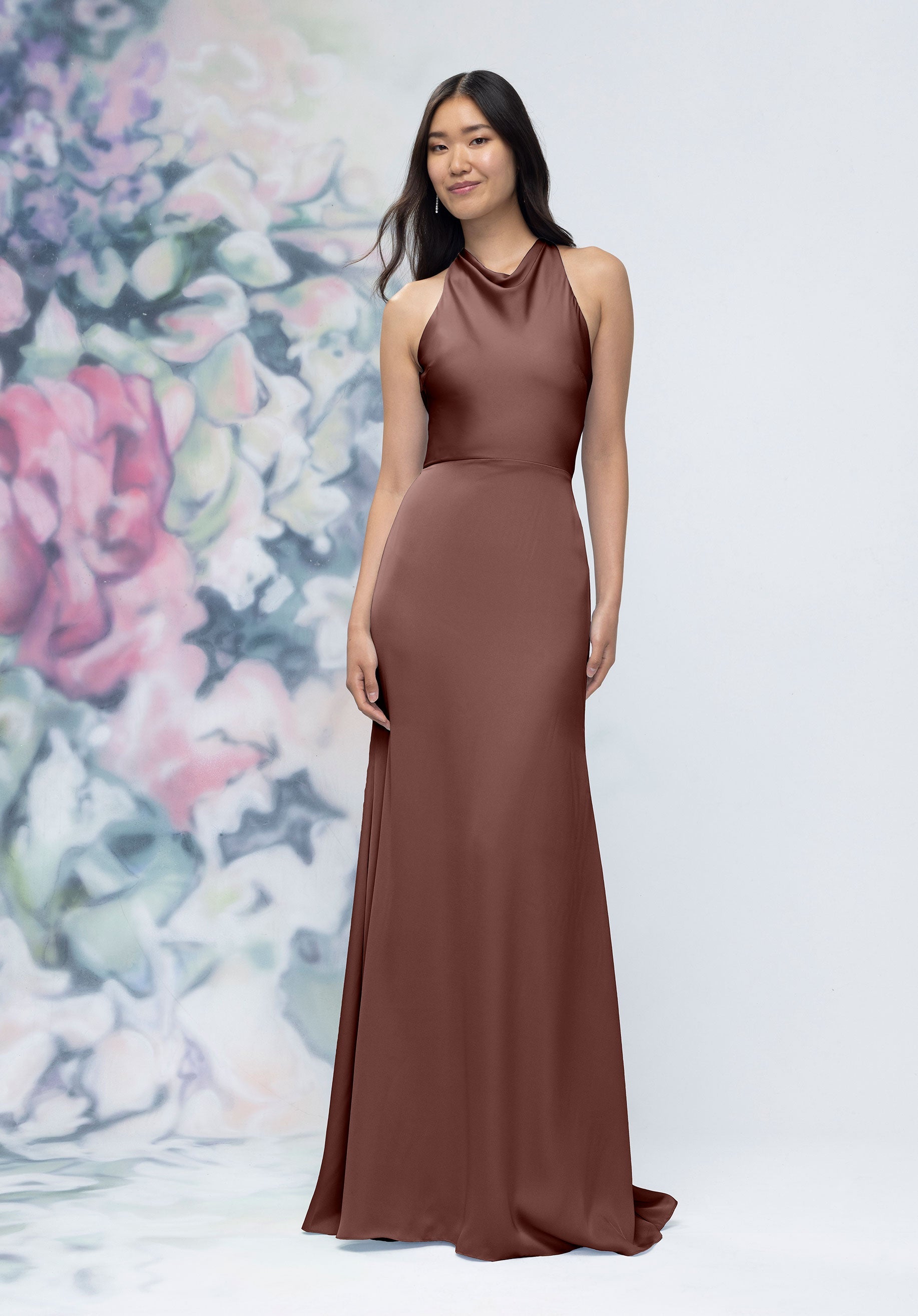 Halter Neck Open Tie Back Luxe Satin Bridesmaid Dress
