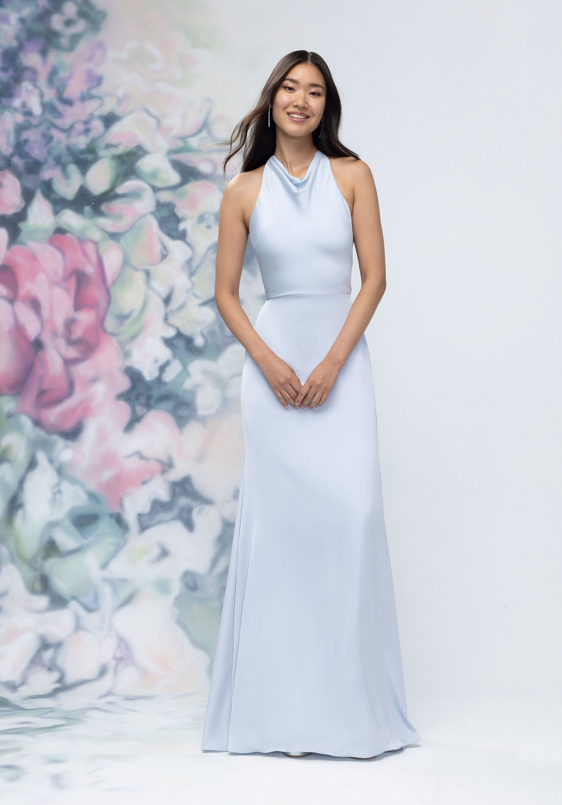 Halter Neck Open Tie Back Luxe Satin Bridesmaid Dress