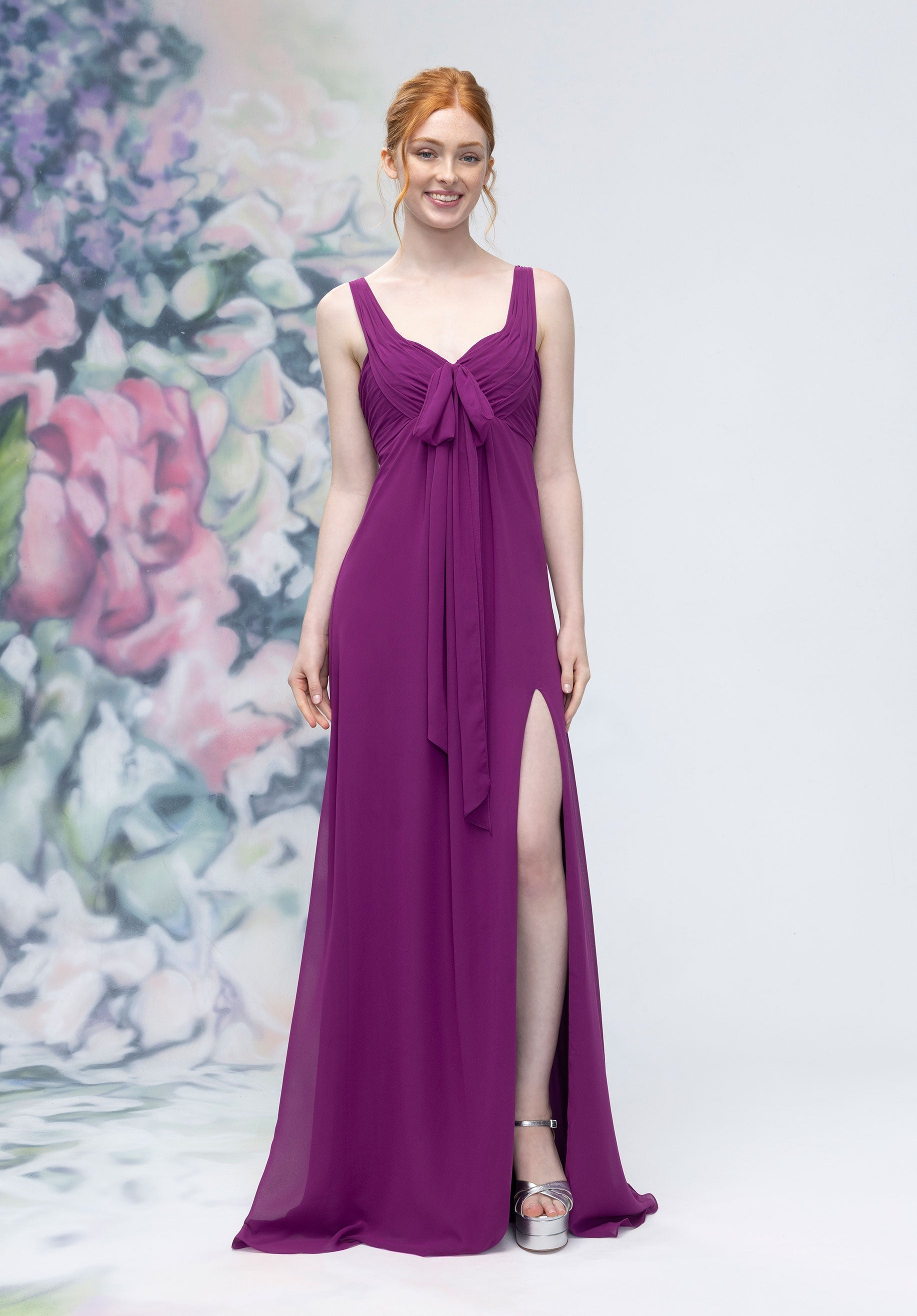 Draped Sweetheart Empire Waist Bridesmaid Dress with Bow