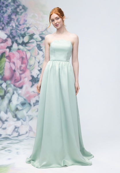 Scallop Edged Strapless Satin A-Line Bridesmaid Dress