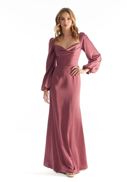 satin bridesmaid dresses with sleeves Ever-Pretty Gathered Ruffle Sleeve Maxi Dress Infuse your wedding party with the vibrant warmth and modern elegance of the BABARONI Papaya Orange Satin Bridesmaid Dress Azazie Leonia