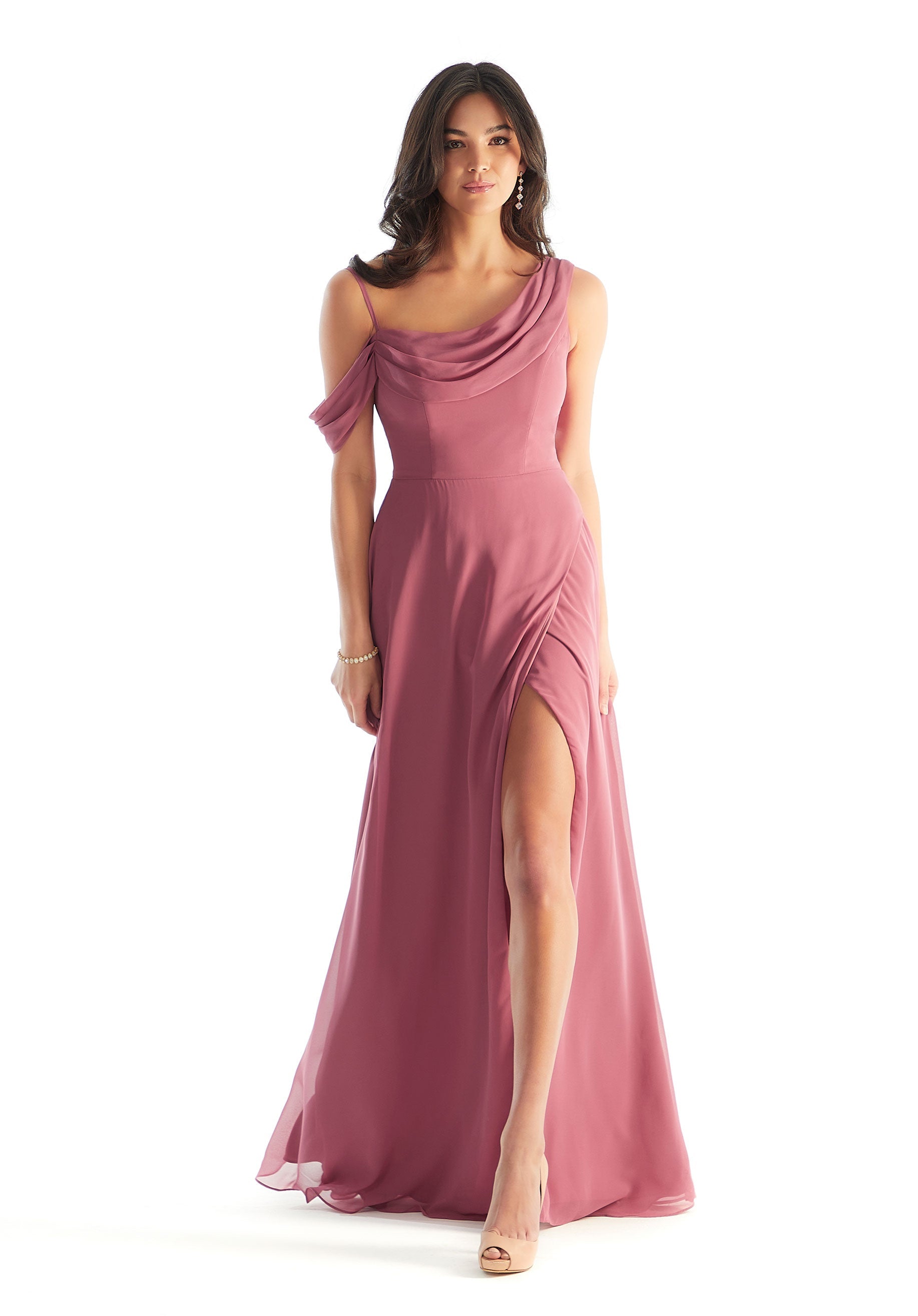 Chiffon Bridesmaid Dress with Asymmetric Draped Neckline Morilee