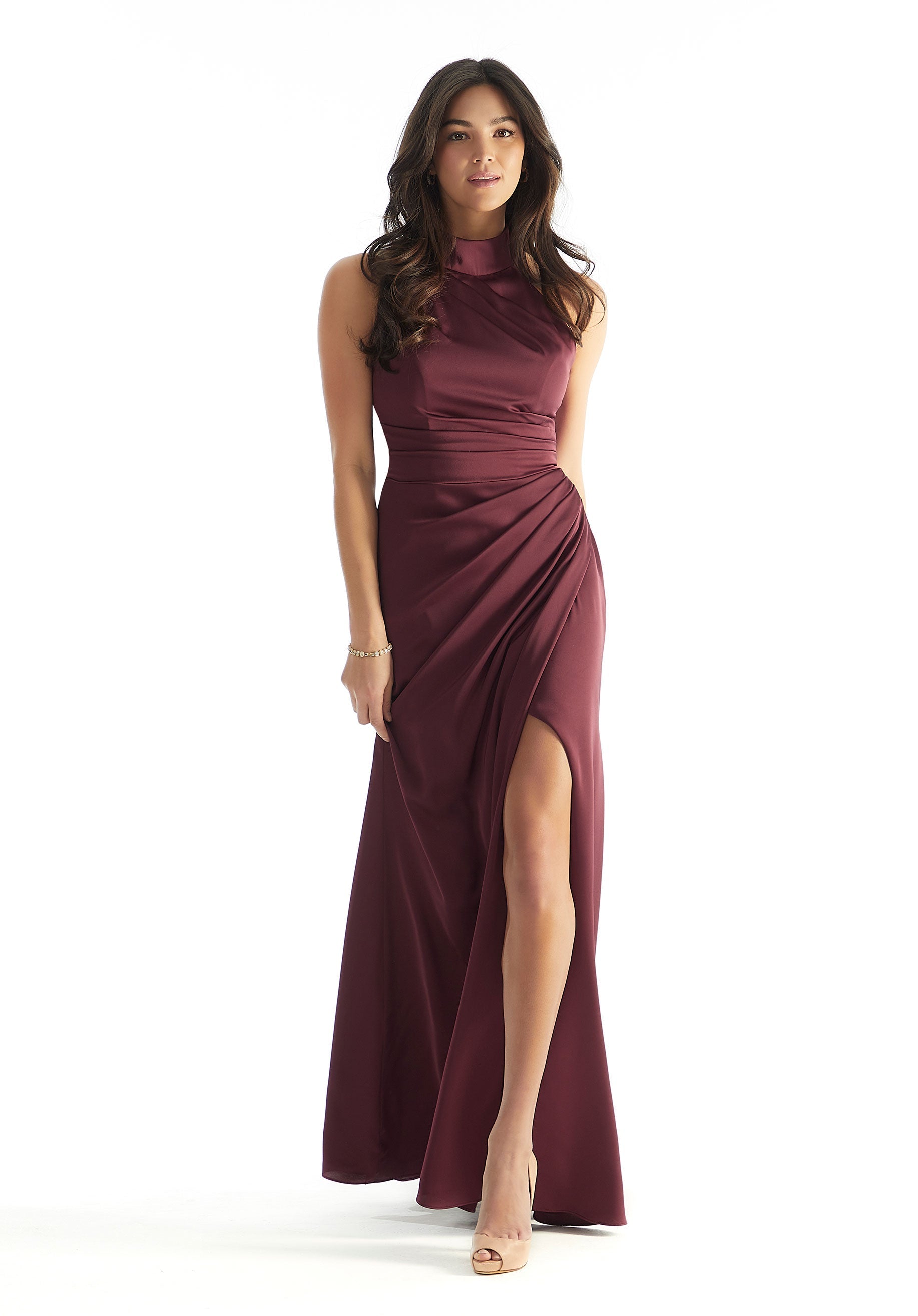 Sheath Halter Luxe Satin Bridesmaid Dress Morilee