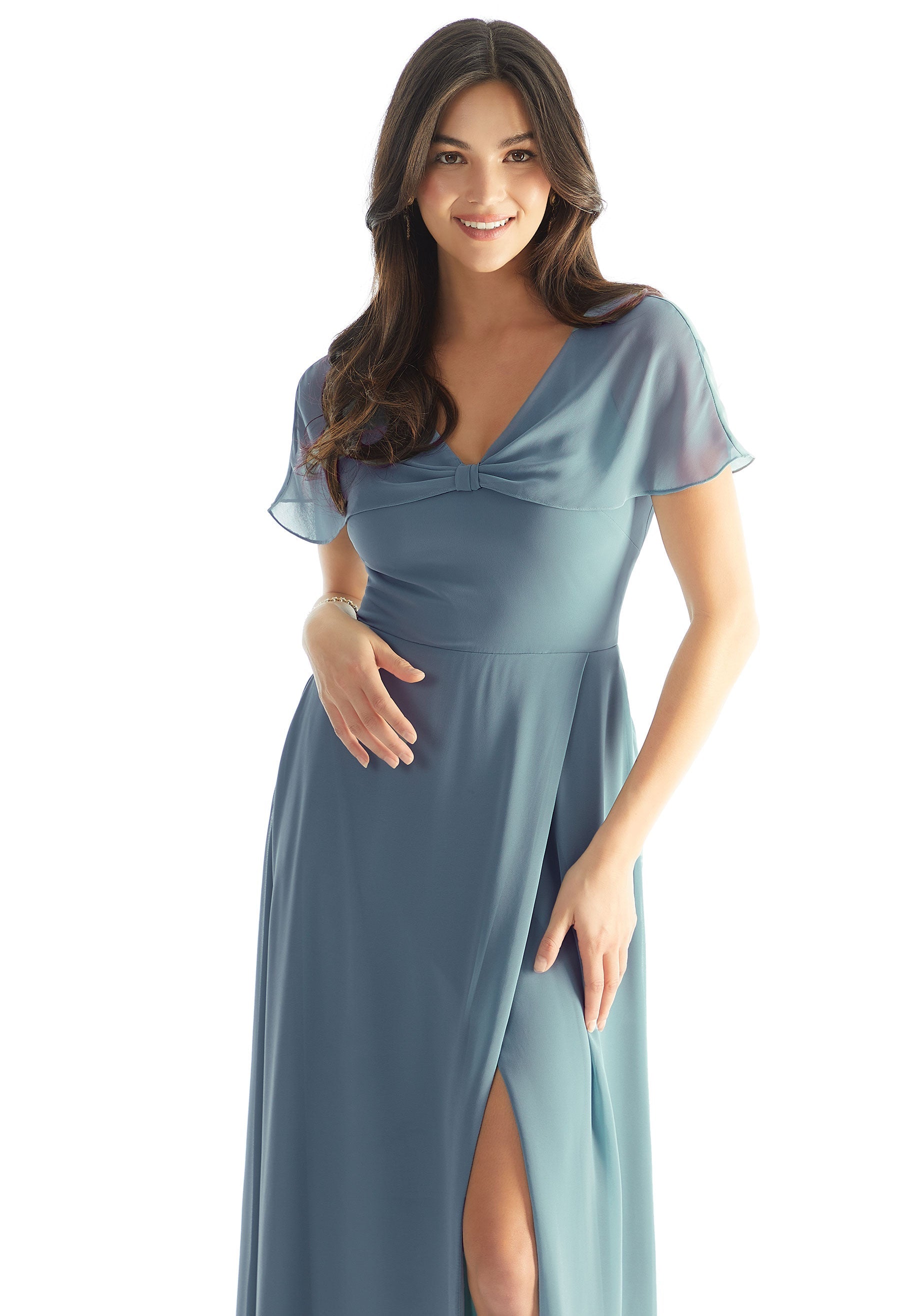 A-line Chiffon Bridesmaid Dress with Capelet Sleeves Morilee