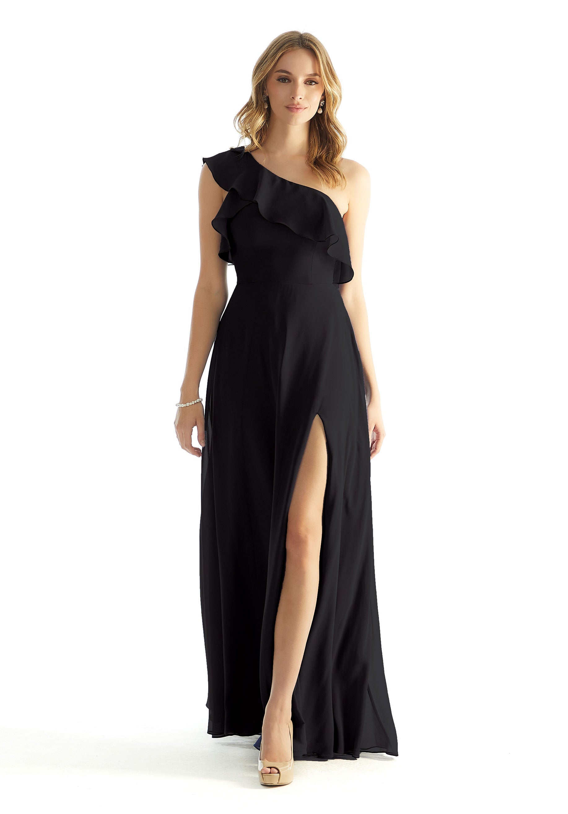 Ruffled One Shoulder Chiffon Bridesmaid Dress Morilee