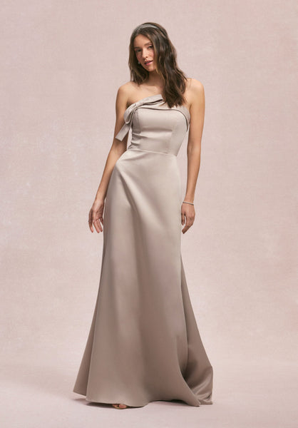 satin strapless bridesmaid dress Morilee 