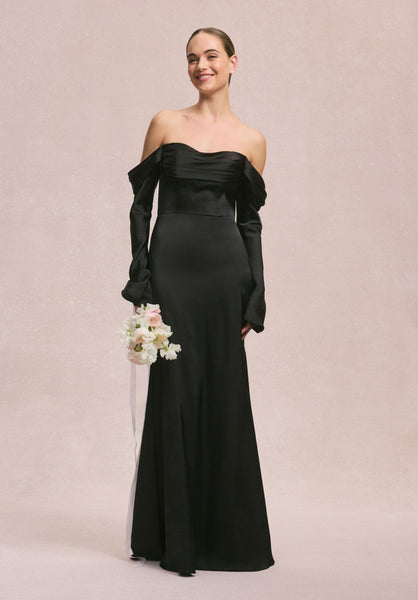 Draped Sweetheart Luxe Satin Bridesmaid Dress with Detachable Long Morilee Draped Sweetheart Luxe Satin Bridesmaid Dress with Detachable Long Morilee