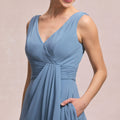 V-Neck Chiffon Bridesmaid Dress with Cascading Ruffle Morilee