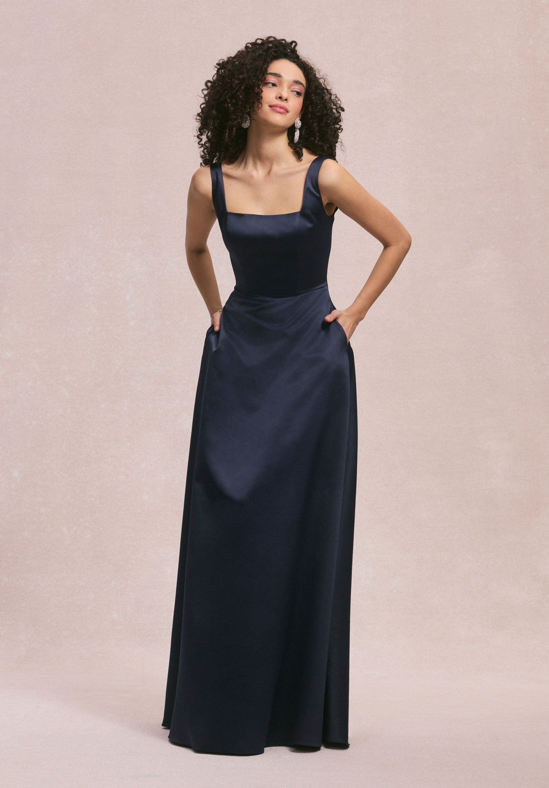 Square Neck Satin Bridesmaid Dress with Detachable Bow Morilee