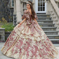 Metallic Lace and Patterned Glitter Quinceañera Dress