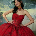 Contrasting Floral Beading Quinceañera Dress with Rhinestone Trim Morilee