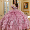 Sequined Patterned Glitter Net Quinceañera Dress with Organza Flounces Morilee