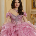Sequined Patterned Glitter Net Quinceañera Dress with Organza Flounces Morilee