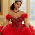 Sequined Patterned Glitter Net Quinceañera Dress with Organza Flounces Morilee