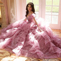 Sequined Patterned Glitter Net Quinceañera Dress with Organza Flounces Morilee
