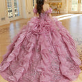 Sequined Patterned Glitter Net Quinceañera Dress with Organza Flounces Morilee