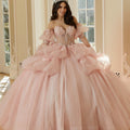 Three-Dimensional Floral Metallic Embroidered Quinceañera Dress with Waterfall Back Skirt Morilee