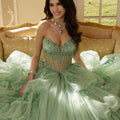 Three-Dimensional Floral Metallic Embroidered Quinceañera Dress with Waterfall Back Skirt Morilee