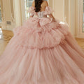 Three-Dimensional Floral Metallic Embroidered Quinceañera Dress with Waterfall Back Skirt Morilee