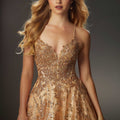 Beaded Lace and Glitter Ball Gown Prom Dress
