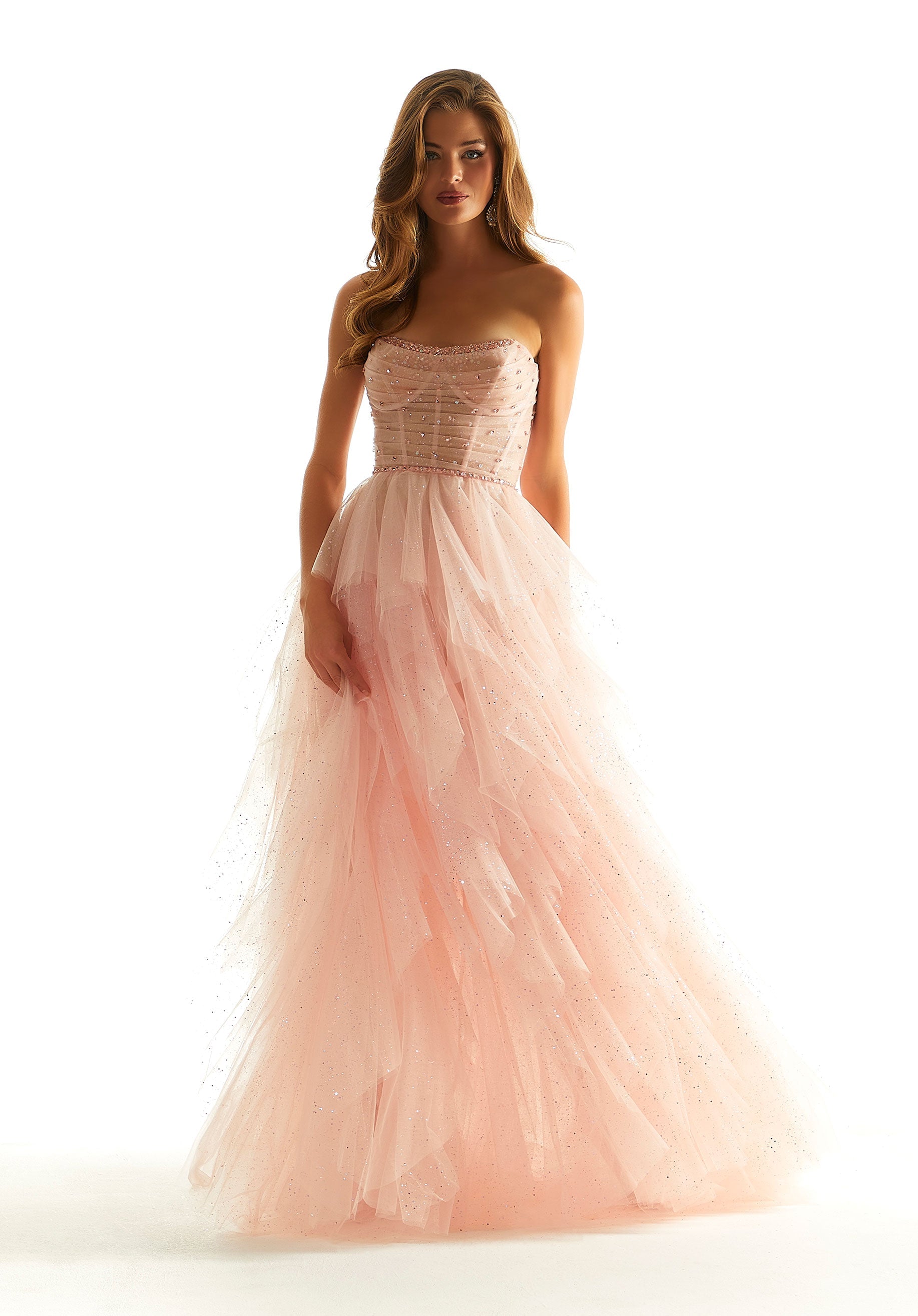 Flounced Sparkle Tulle Party Dress with Crystal Beading