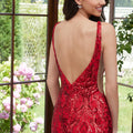 Open Back Floral Sequin Net Prom Dress Morilee