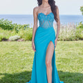 Rosette Criss Cross Bodice Jersey Prom Dress Morilee