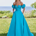 V-Notch Mikado Ball Gown with Puff Sleeves Morilee