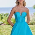 V-Notch Mikado Ball Gown with Puff Sleeves Morilee