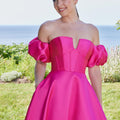 V-Notch Mikado Ball Gown with Puff Sleeves Morilee