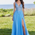 Plunging A-Line Prom Dress with Embroidered Appliqués Morilee