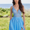 Plunging A-Line Prom Dress with Embroidered Appliqués Morilee
