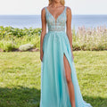 Plunging A-Line Prom Dress with Embroidered Appliqués Morilee
