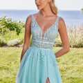 Plunging A-Line Prom Dress with Embroidered Appliqués Morilee