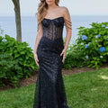 Sequin and Beaded Net Prom Dress with Chandelier Sleeves Morilee