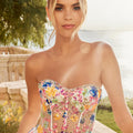 Multicolor Floral Sequin Fit and Flare Prom Dress Morilee