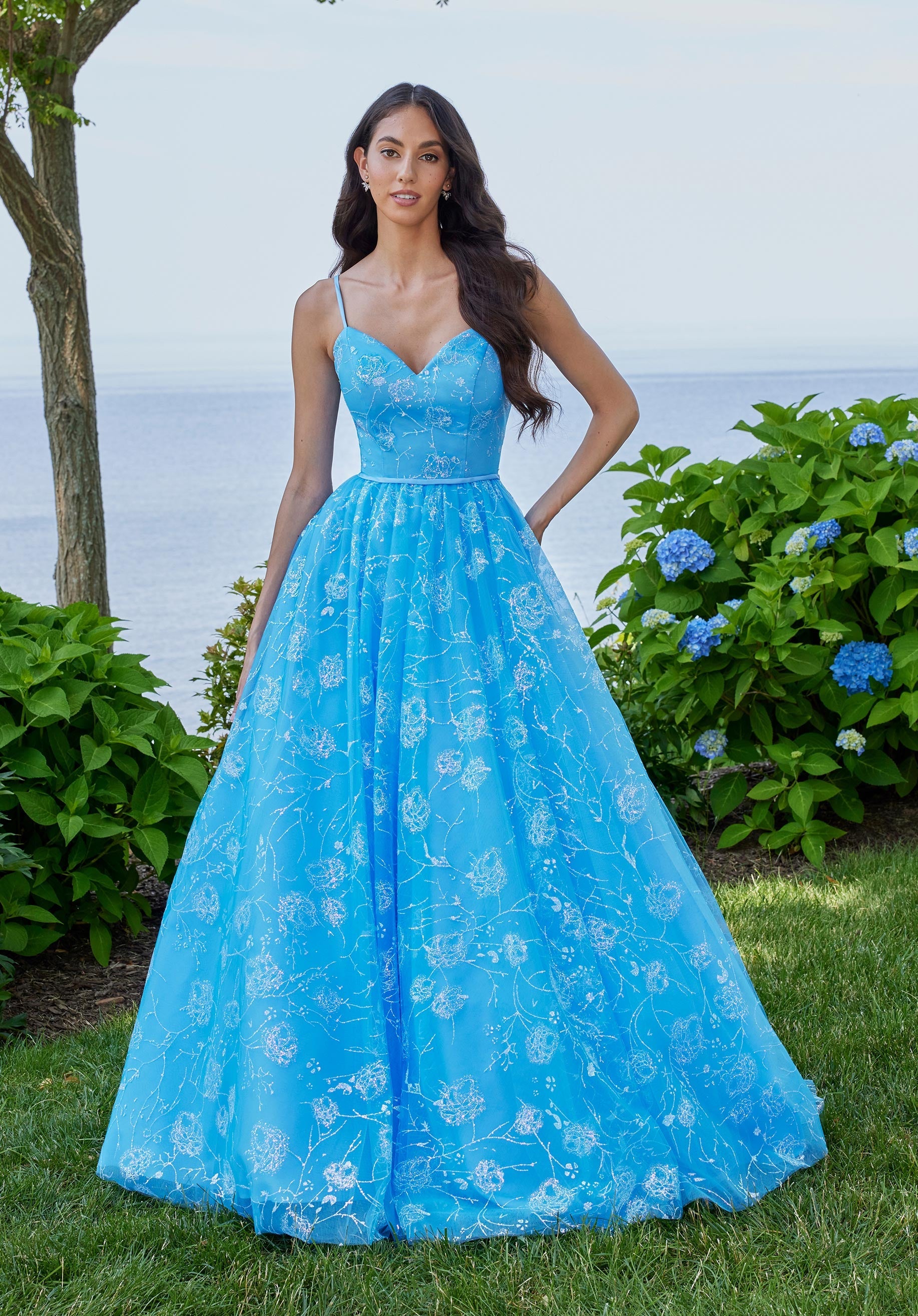 Floral Glitter A-Line Ball Gown Prom Dress Morilee