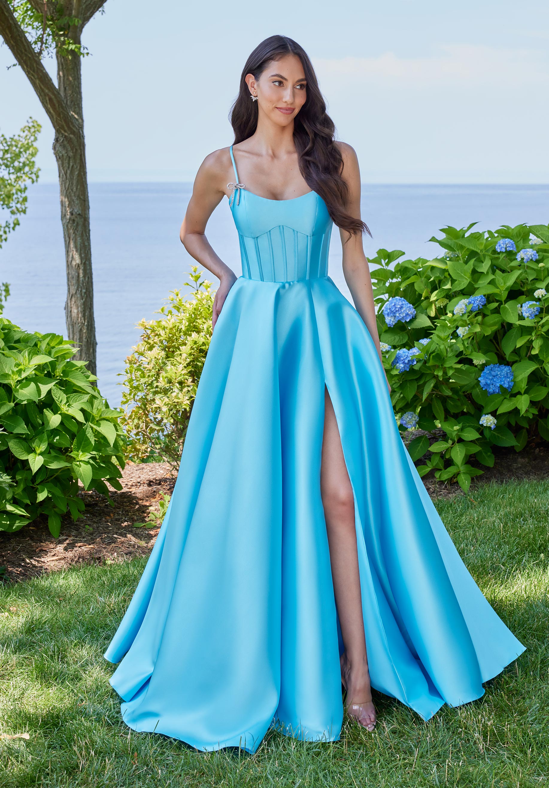 Mikado Ball Gown Prom Dress with Boning and Bows Morilee